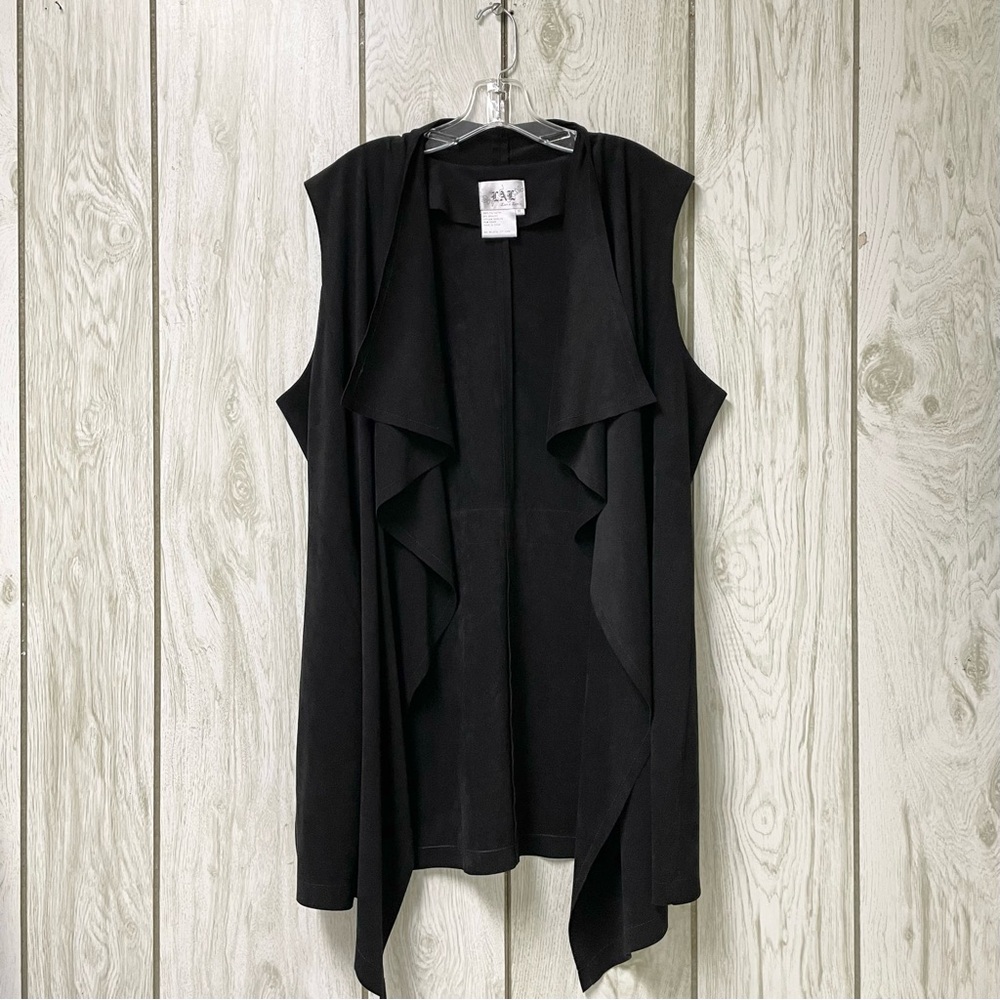 VTG Live A Little Women Black Faux Suede Boho Y2K Open Front Waterfall Vest XL